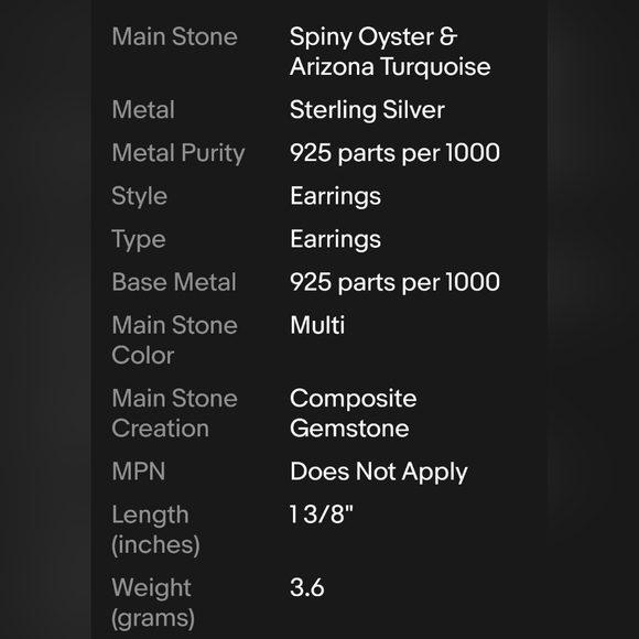 GENUINE Spiny Oyster & Arizona Turquoise 925 Sterling Silver Earrings ar… - Picture 2 of 3